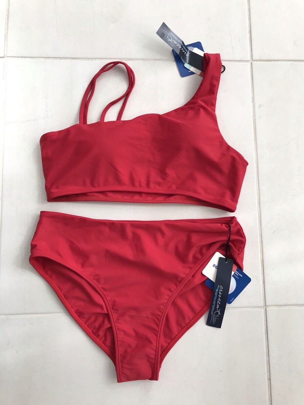 Crescent Bleu Bikini Laila Asymmetric Strappy High Cut Bikini Swim Summer Beach